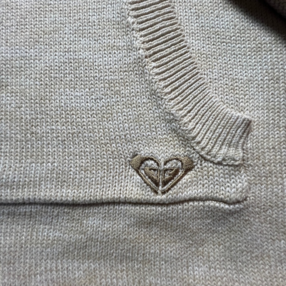 Roxy Womens Knit Hoodie Sweater Beige V-Neck Tassel Kangaroo Pocket Small - Picture 2 of 6